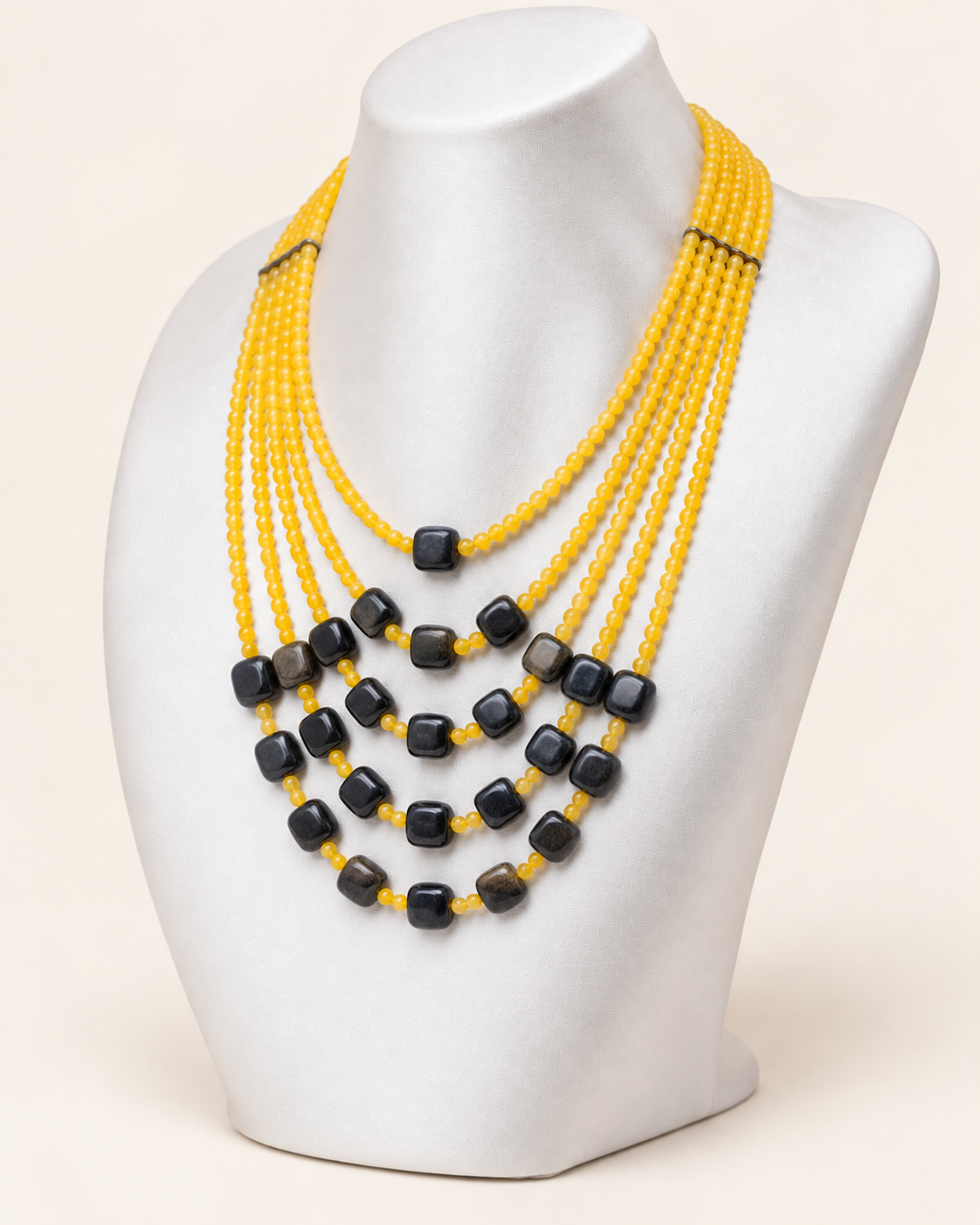 Black Onyx & Yellow Agate Stones Necklace