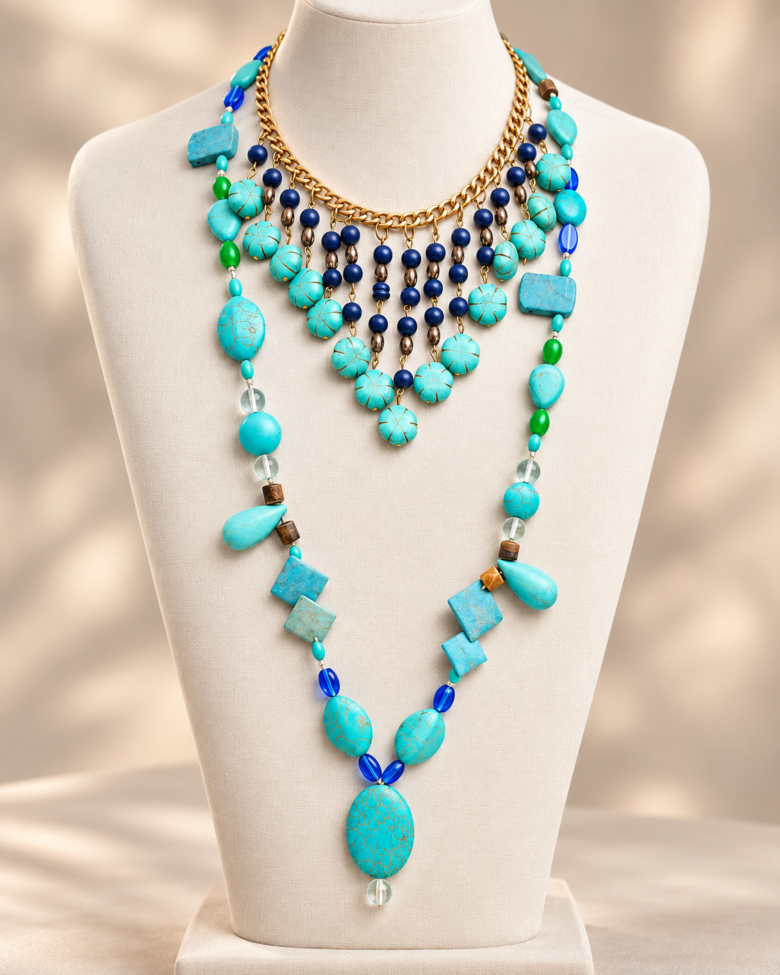 Cyan Multi Layered Gemstone Maala