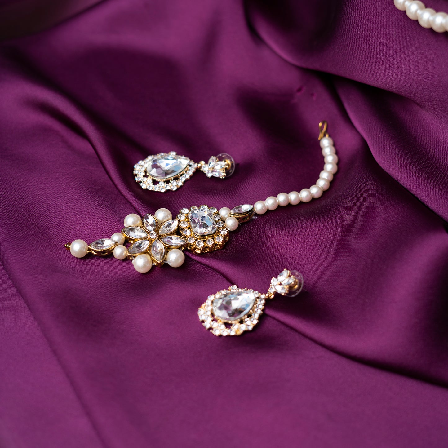 Pearls N Pearls Kundan Necklace Set (Necklace+Maatha Patti+Earrings)