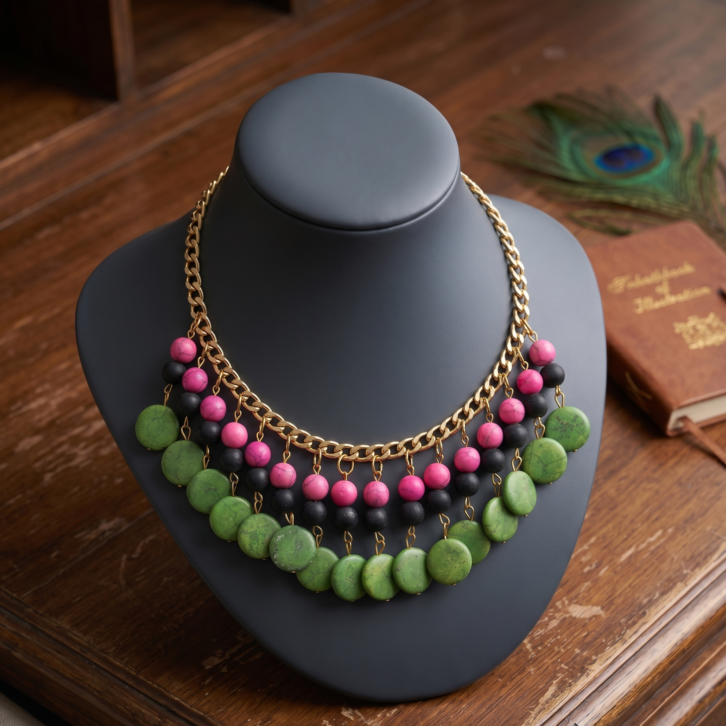Green n Pink Stones Choker