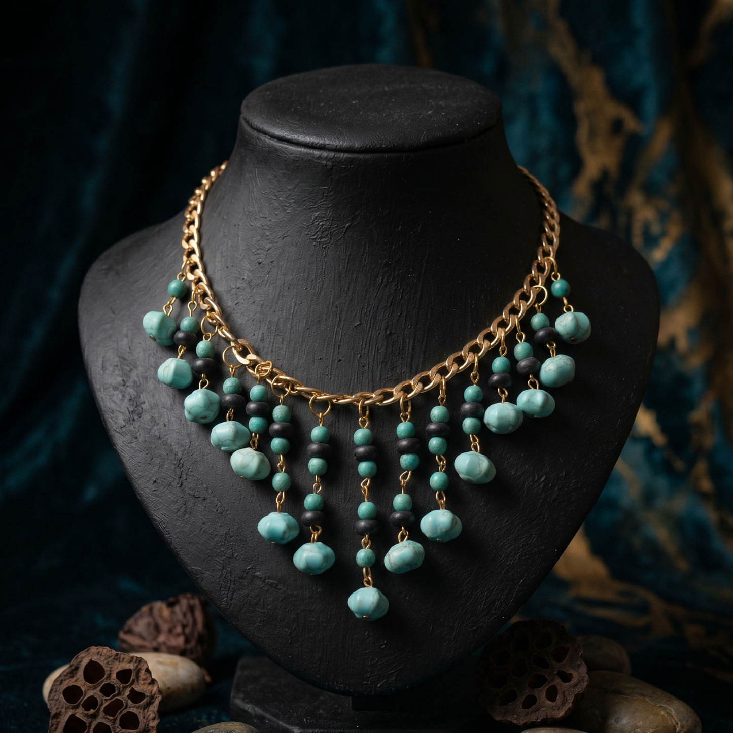 Blue N Black Stones Choker