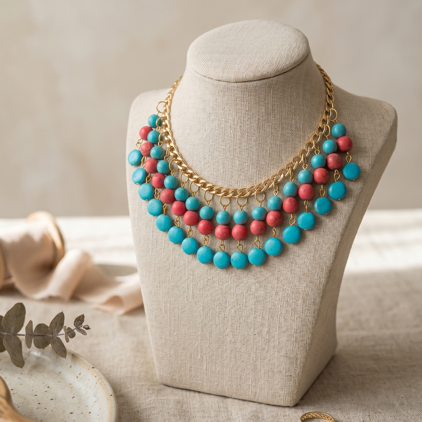 Blue n Red Stones Choker
