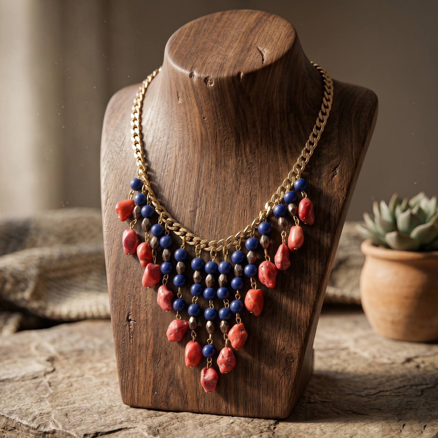 Blue N Red Stones Choker