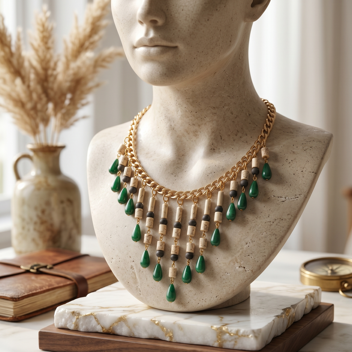 White N Green Stones Choker