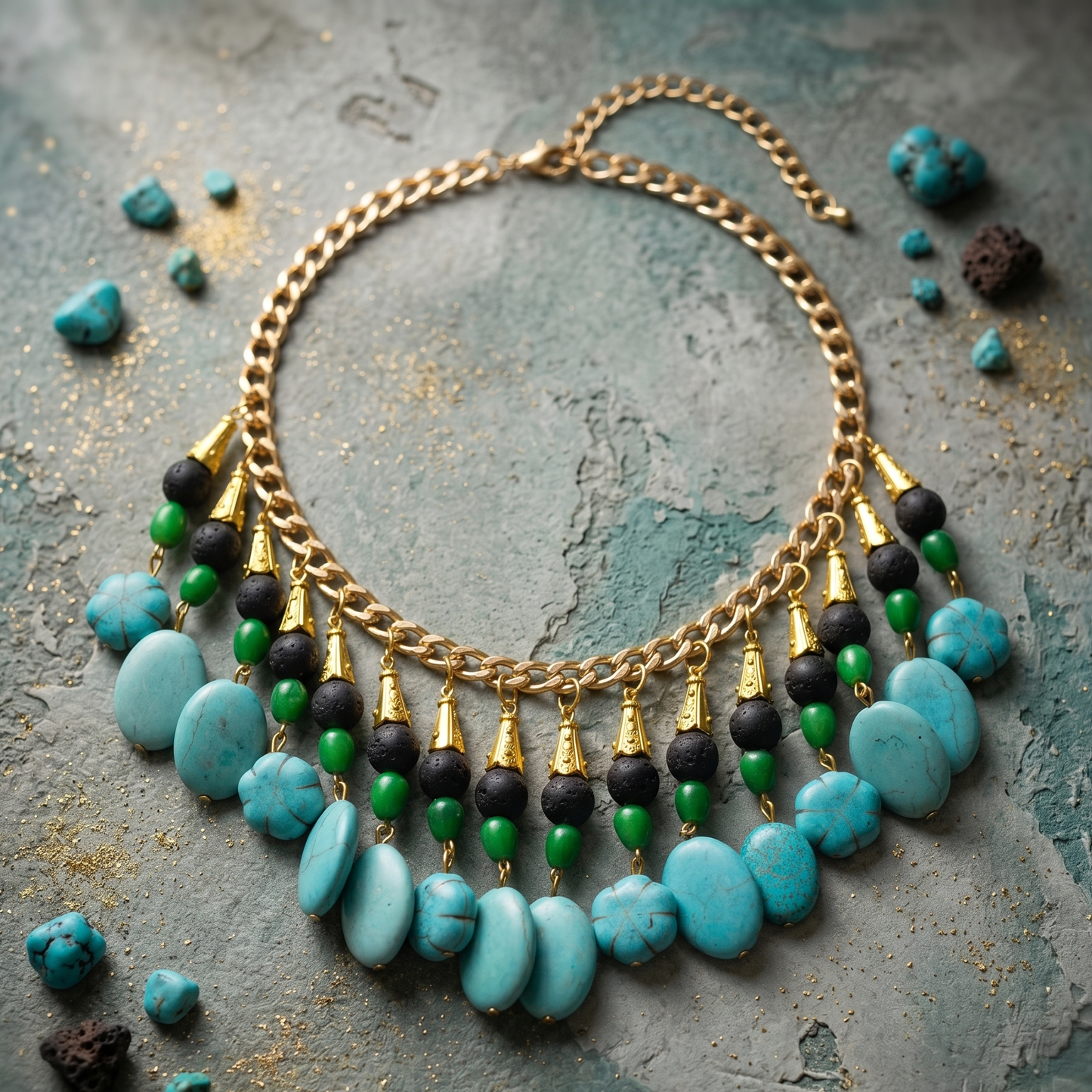 Blue Greeen N Black Stones Choker