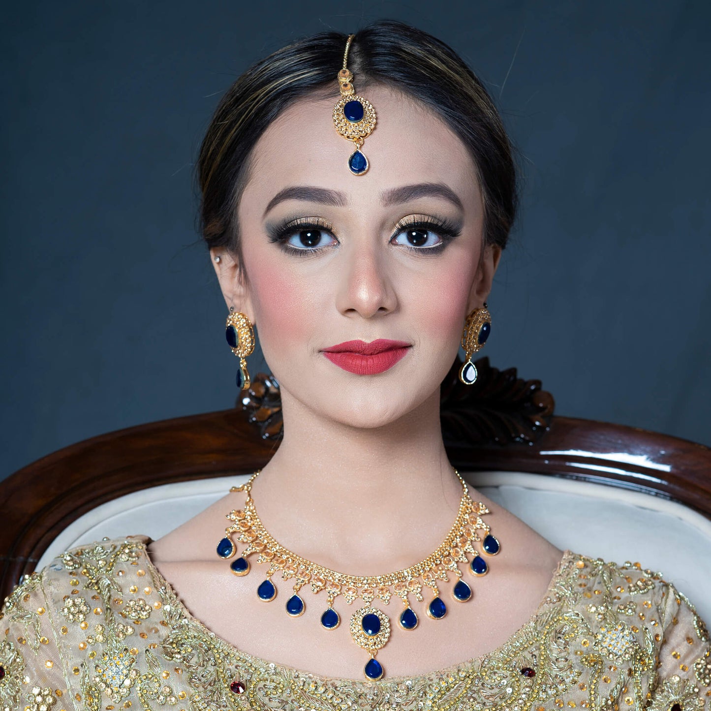 Gold Plated Kundan Set (Blue)