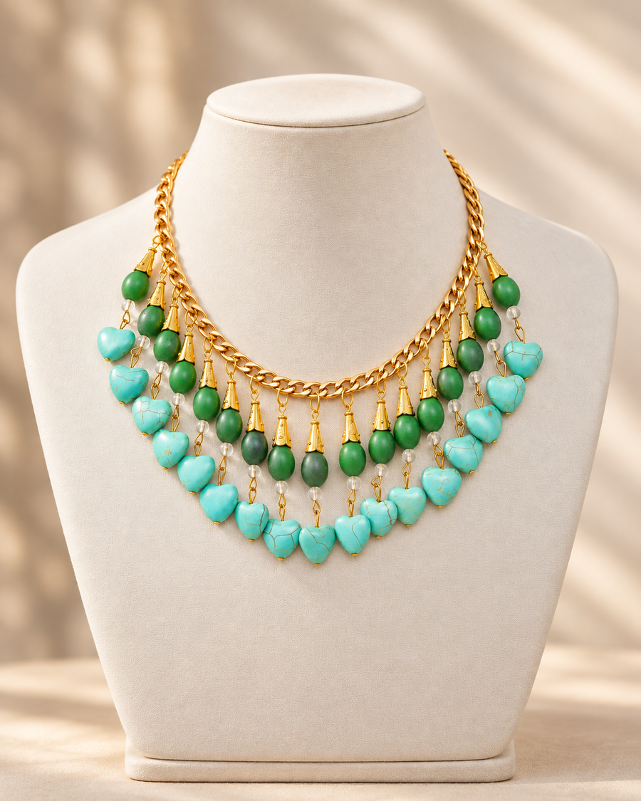 Cyan N Green Gemstone Choker