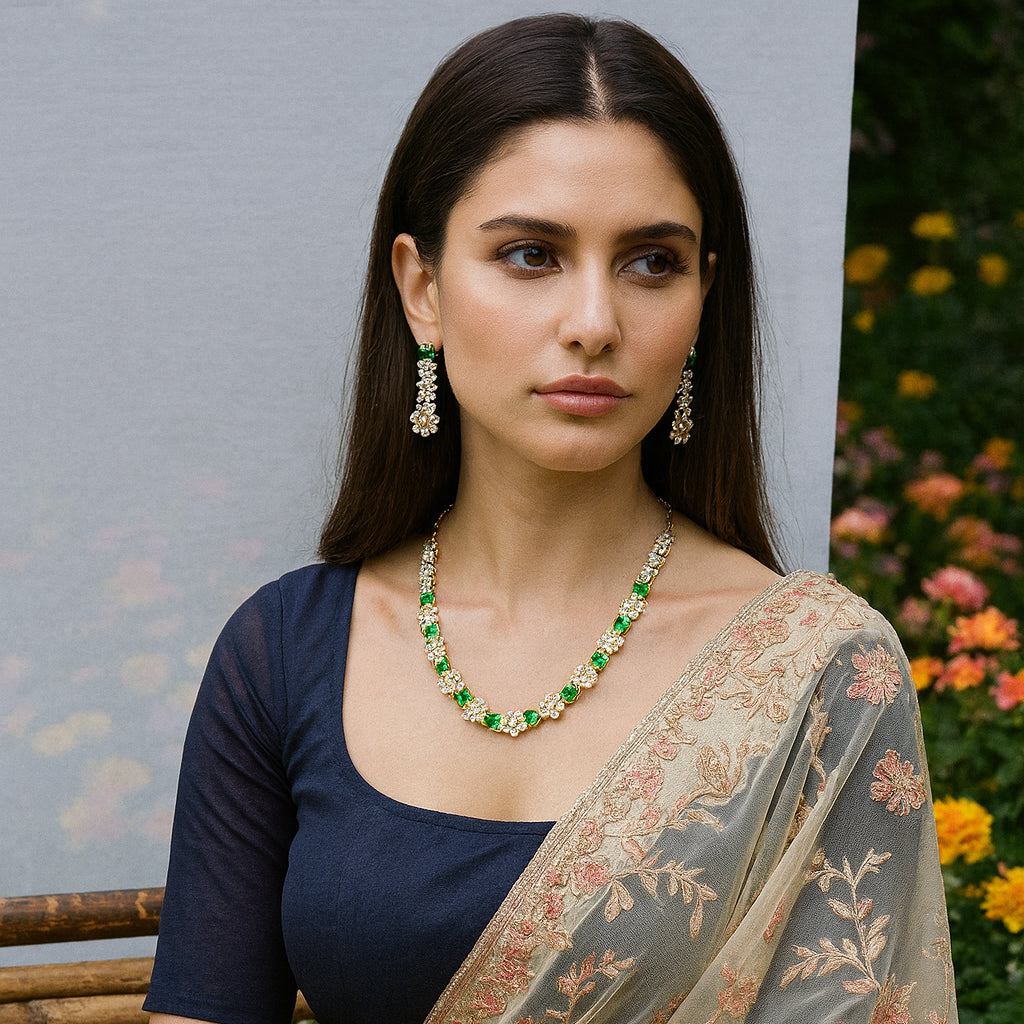 Green N Crystals Necklace Set