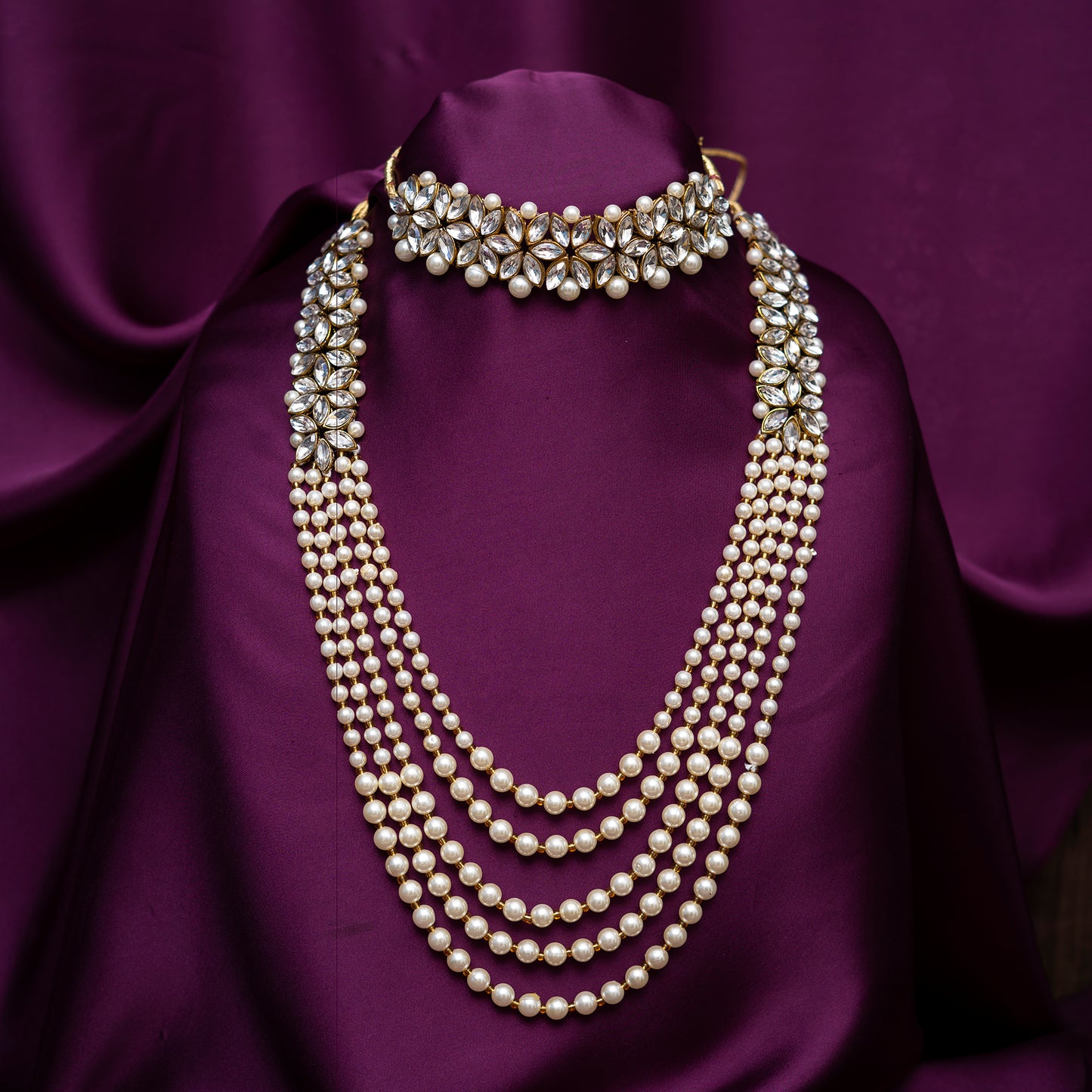 Pearls N Pearls Kundan Necklace Set (Necklace+Maatha Patti+Earrings)