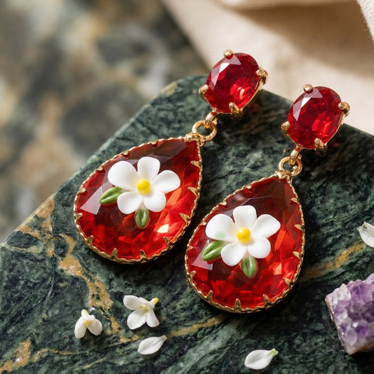 Red N Flower Earrings
