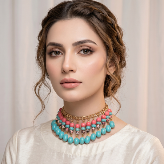 Pink N Blue Stones Choker