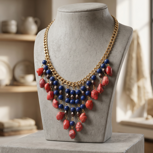 Blue N Red Stones Choker