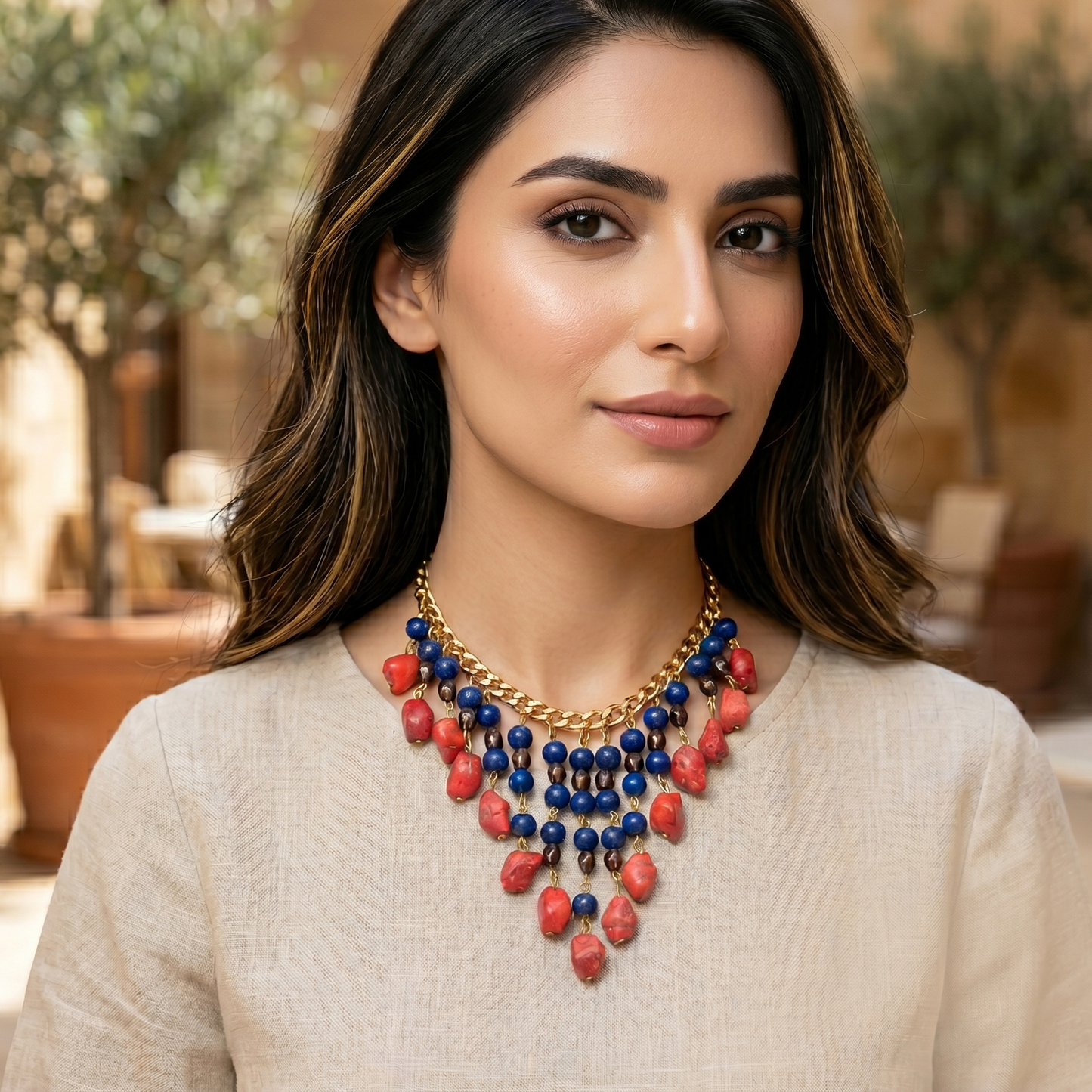 Blue N Red Stones Choker