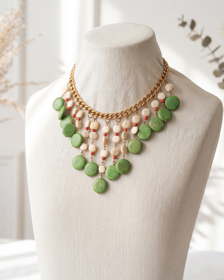 Green n White Gemstone Choker