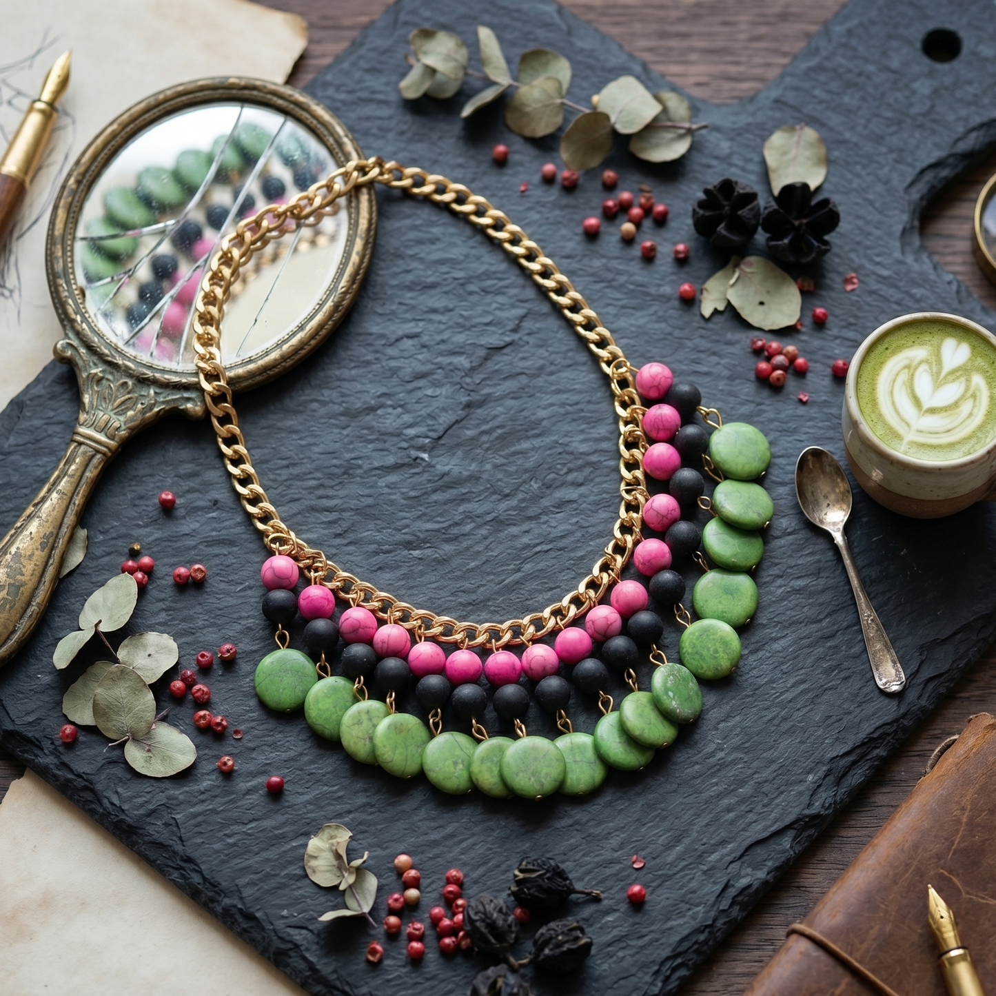 Green N Pink Stones Choker