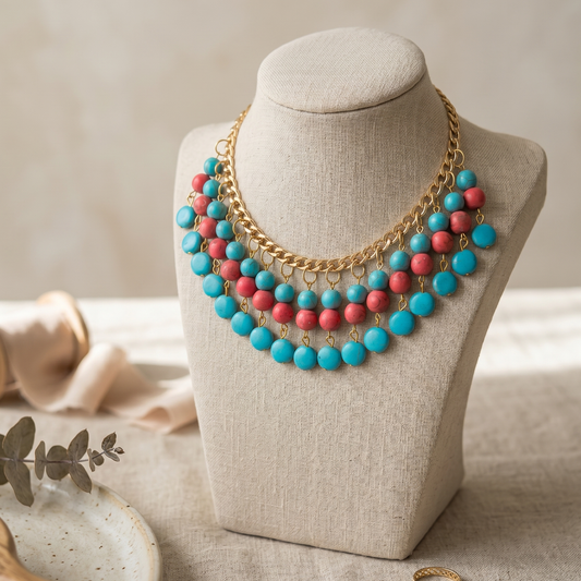 Blue n Red Stones Choker