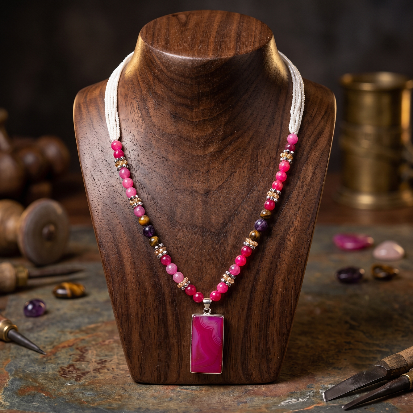 Pink Agate Stone Necklace
