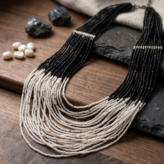 Black n White Beaded Maala