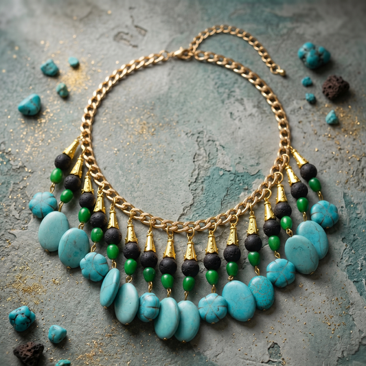 Blue Greeen N Black Stones Choker