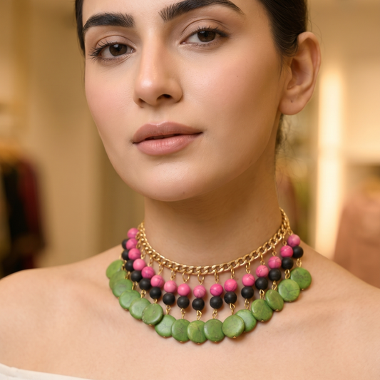Green n Pink Stones Choker