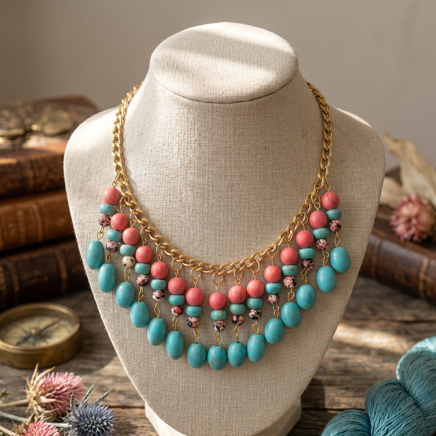 Pink N Blue Stones Choker